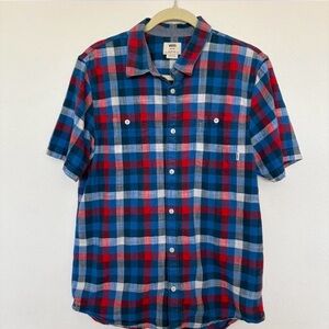 Vans Men's Casual Red and Blue Plaid button down  Shirt